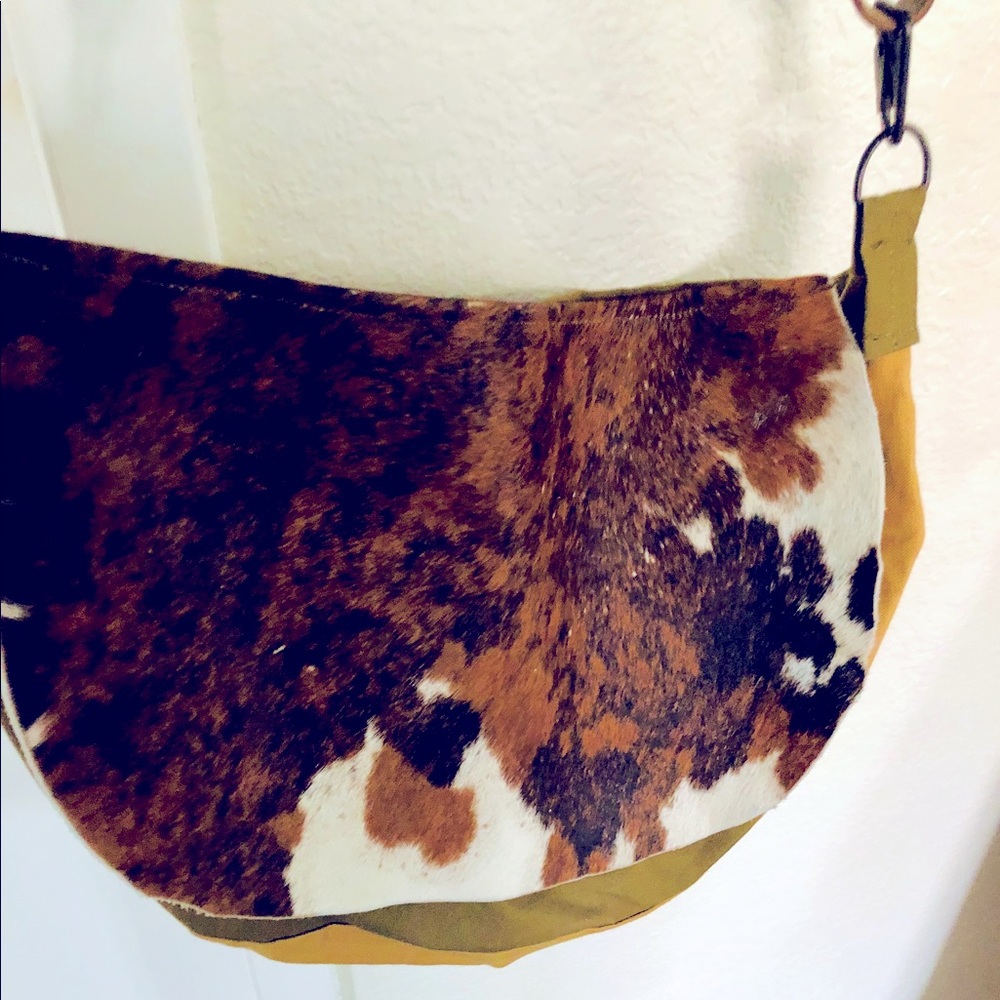 Side Body Bag Real Cow Hid  Canvas Leather Strap